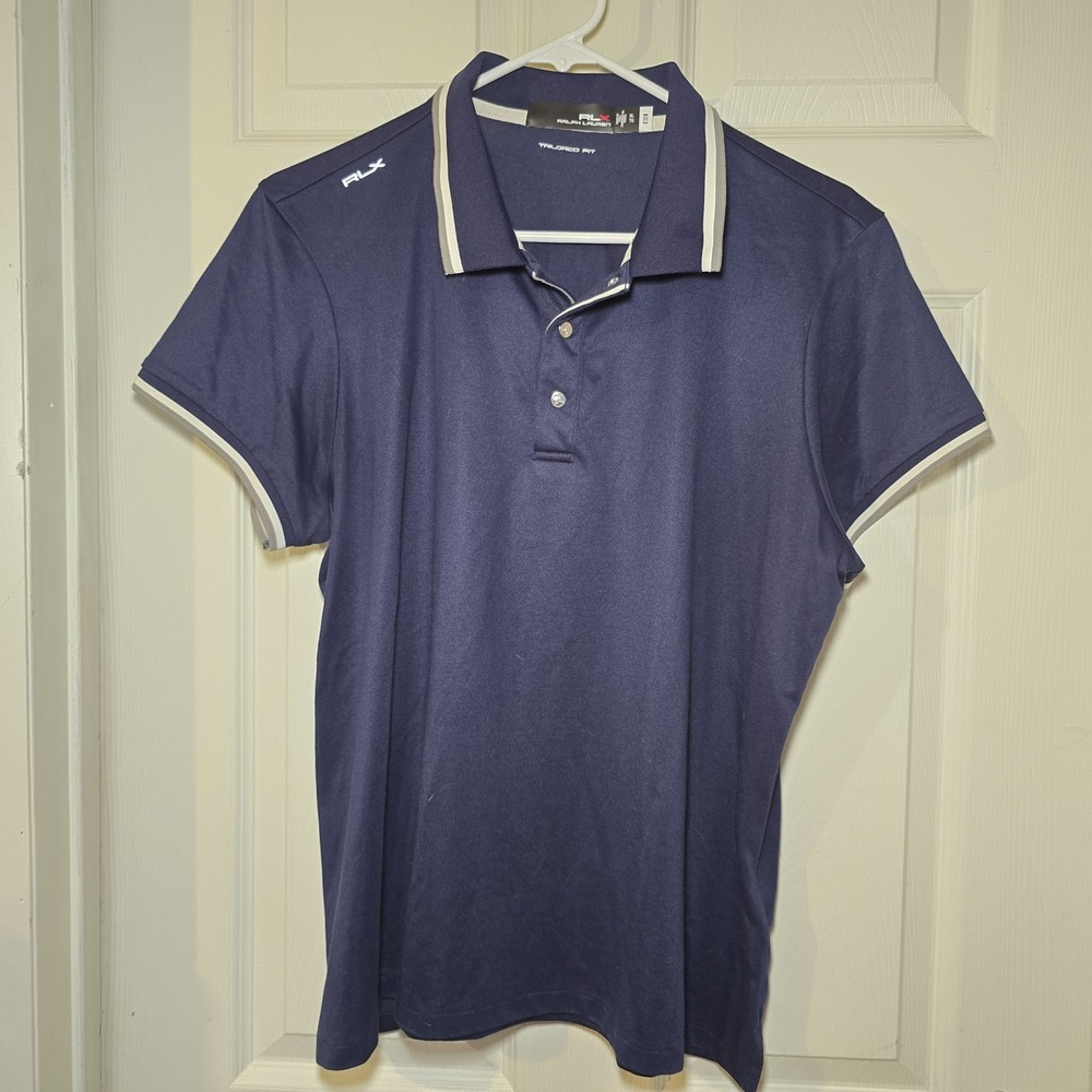 EUC RLX Ralph Lauren Golf Polo V-Neck Shirt Tailored Fit Navy Women's Size XL